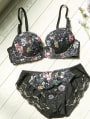 丸胸花柄ワイヤーブラ&ショーツセット