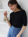 5分袖ボートネックリブニット