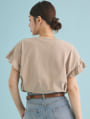 袖フリルTシャツ