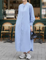 ノーカラーシャツロングワンピース