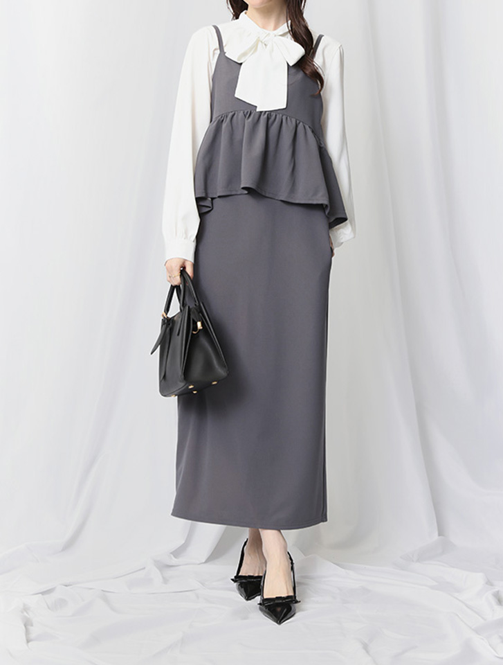 ペプラムデザインドッキングキャミワンピース。1枚でレイヤード風に決まる、大人可愛い春のレディース・オフィスカジュアル
