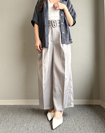 150cm着用感ベルト付きハイウエストタックワイドパンツ