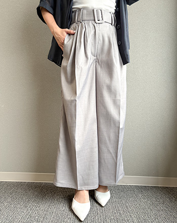 150cm着用感ベルト付きハイウエストタックワイドパンツ